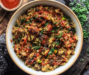 Veganer Chili-Eier Reis mit Jackfruit "Jamaican-Style"