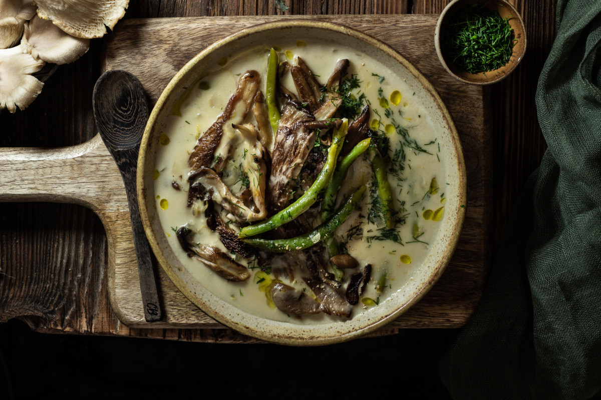 Austernpilzpfanne mit grünen Bohnen und Zitrone-Dill Sosse